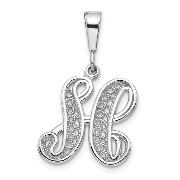 14k White Gold, Maci Collection, Filigree Script Initial H Pendant - Picture 1 of 4
